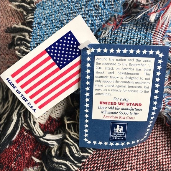 NWT Vintage Manual Woodworkers Weavers United We Stand God Bless The USA Blanket - Picture 6 of 12
